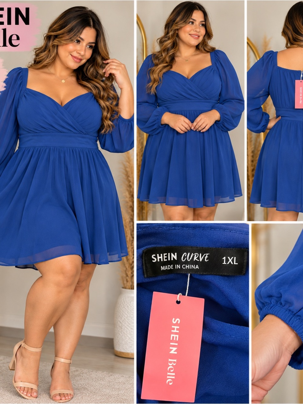 SHEIN Royal Blue Wrap-Front Chiffon Mini Dress
